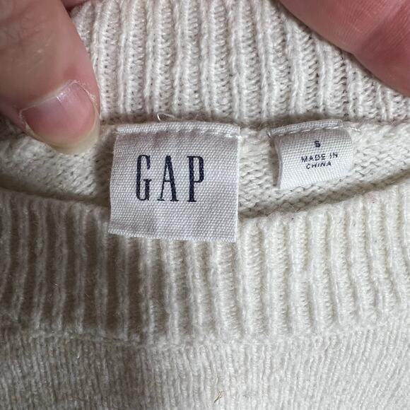 GAP Womens Pullover Knit Sweater Striped Wool Blend Long Sleeve White Gray - Picture 6 of 7